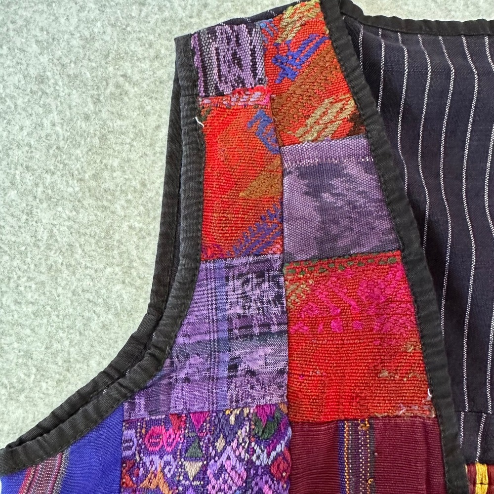 Artisan Made Patchwork Vest Guatemalan Textile Boho Pinstripe Back Multicolor‎